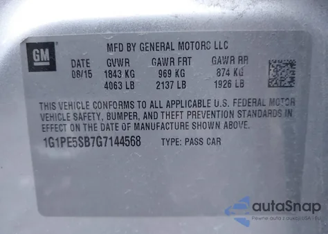 2016 Chevrolet Cruze Limited 1Lt Auto from USA, damaged, VIN 1G1PE5SB7G7144568